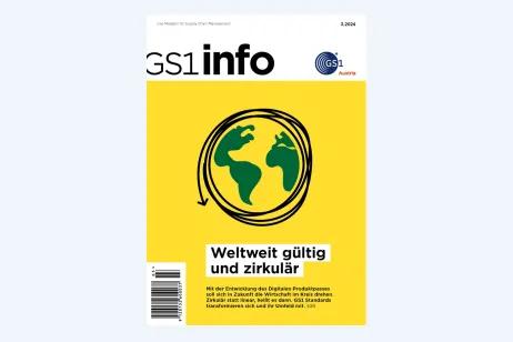 Cover der GS1 info 3.2024 mit Schwerpunkt „Von linear zu zirkulär“