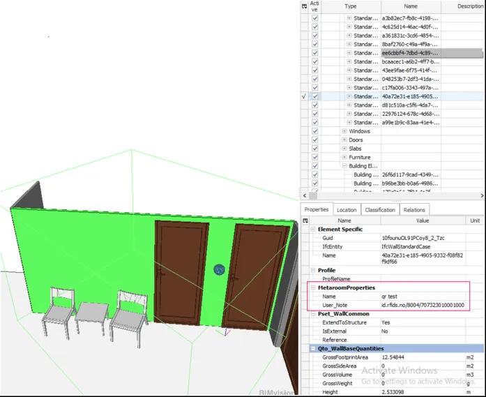 Screenshot aus dem Building Information Model mit zusätzlichen Daten dank GS1 Digital Link