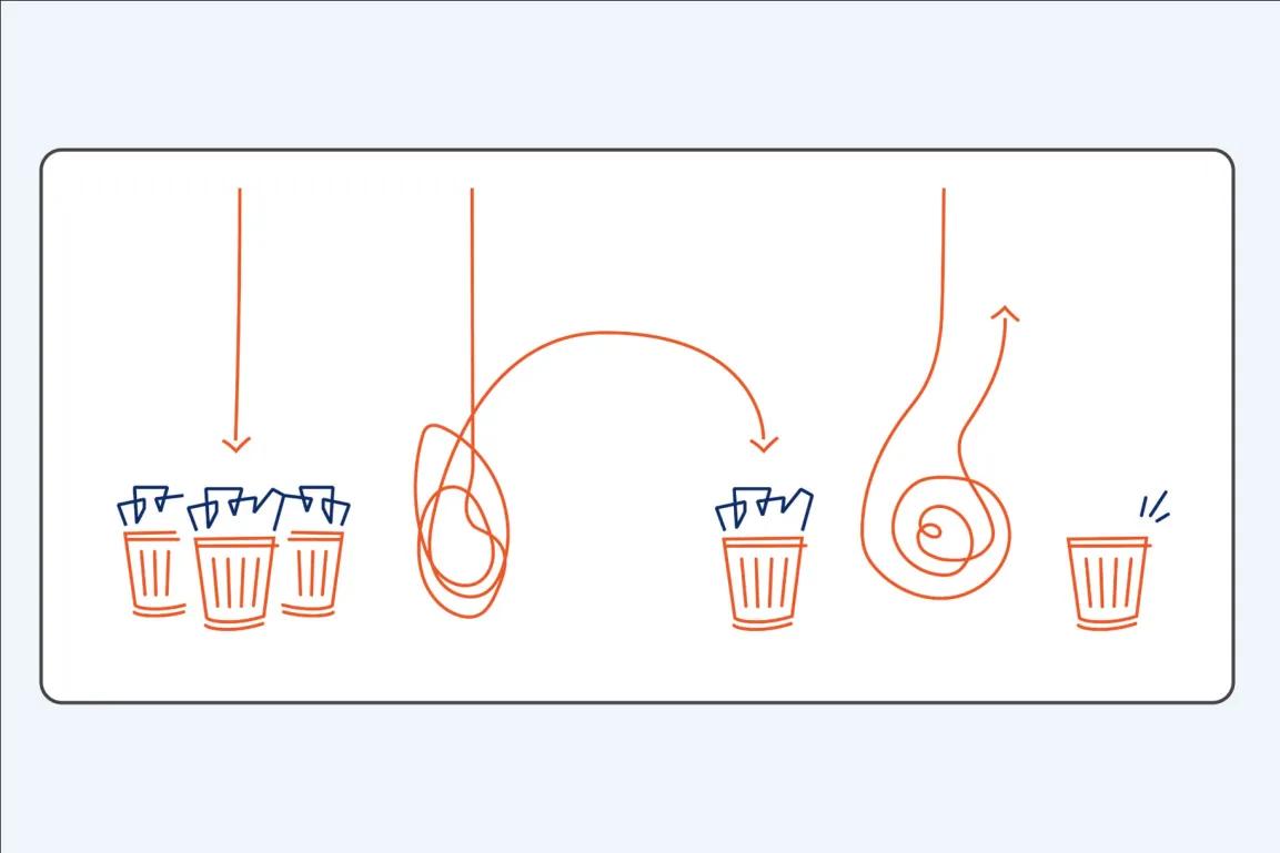 Illustration stellt Recycling, lineares und zirkuläres Wirtschaften gegenüber