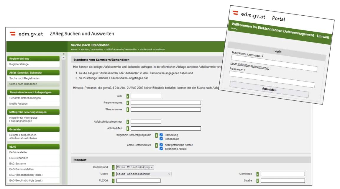 Screenshot aus dem Elektronischen Datenmanagement-System