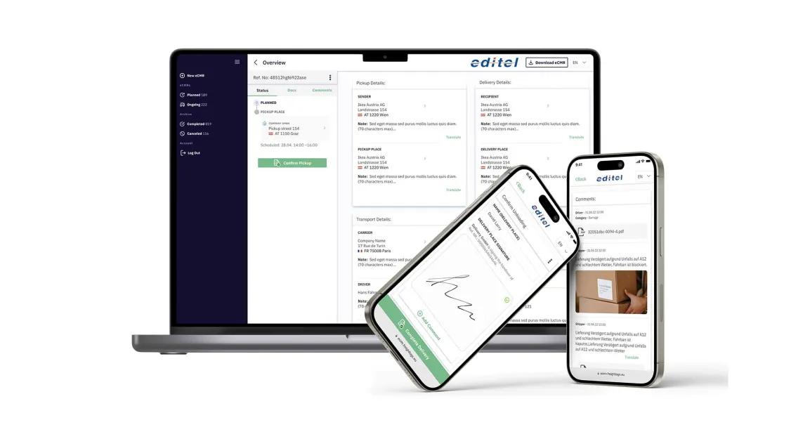 Die eCMR-Lösung FreightLogs auf Desktop und Smartphone